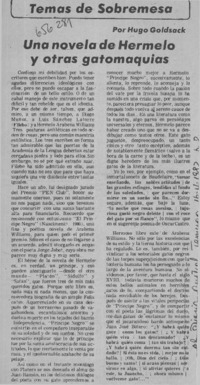 Una novela de Hermelo y otras gatomaquias  [artículo] Hugo Goldsack.