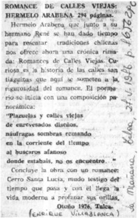 Romance de calles viejas  [artículo] Enrique Villablanca.