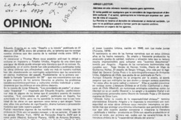 Opinión.  [artículo] Soledad Bianchi L.