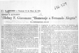 Helmy F. Giacoman, "Homenaje a Fernando Alegría"  [artículo] Hernán del Solar.