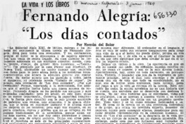 Fernando Alegría, "Los días contados"  [artículo] Hernán del Solar.