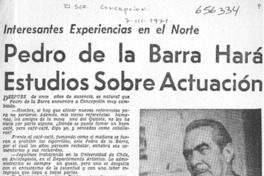 Pedro de la Barra hará estudios sobre actuación