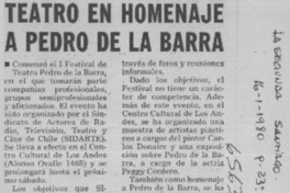 Teatro en homenaje a Pedro de la Barra.  [artículo]