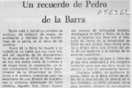 Un recuerdo de Pedro de la Barra  [artículo] Alfredo Aranda.