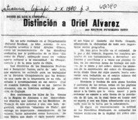 Distinción a Oriel Alvarez  [artículo] Héctor Pumarino Soto.