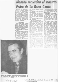 Mañana recuerdan al maestro Pedro de la Barra García.  [artículo]
