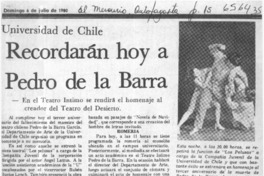 Recordarán hoy a Pedro de la Barra.  [artículo]