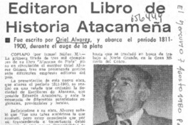 Editaron libro de historia atacameña.  [artículo]