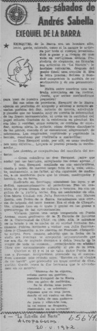 Exequiel de la Barra  [artículo] Andrés Sabella.