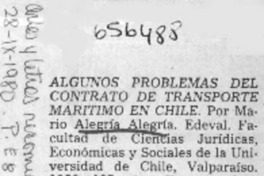 Algunos problemas del contrato de transporte maritimo en Chile.  [artículo]