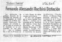 Fernando Alessandri recibirá distinción.  [artículo]