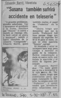 Susana también sufrirá accidente en teleserie.  [artículo]