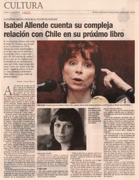 Isabel Allende cuenta su compleja relación con Chile en su próximo libro