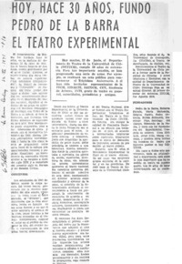 Hoy, hace 30 años, fundó Pedro de la Barra el teatro experimental.  [artículo]