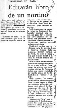 Editarán libro de un nortino.  [artículo]