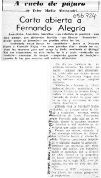 Carta abierta a Fernando Alegría  [artículo] Ester Matte Alessandri.