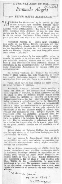 Fernando Alegría  [artículo] Ester Matte Alessandri.