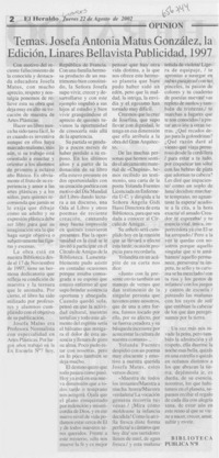 Temas. Josefa Antonia Matus González, la Edición, Linares Bellavista Publicidad, 1997.