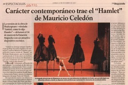 Carácter comtemporaneo trae "Hamlet" de Mauricio Celedón