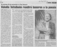 Volodia Teitelboim rendirá honores a la poesía.