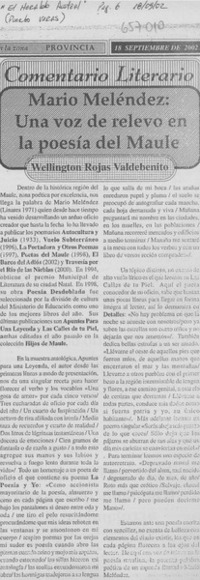 Mario Meléndez, una voz de relevo en la poesía del Maule : [comentario]