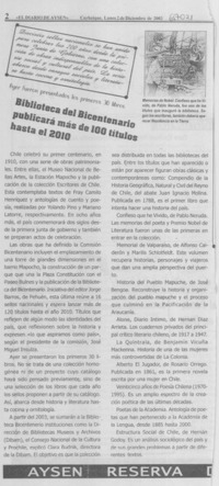 Biblioteca del bicentenario publicará más de 100 títulos hasta 2010.