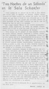 "Tres noches de un sábado" en la Sala Schaefer