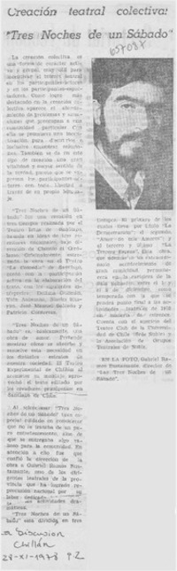Creación teatral colectiva: "Tres noches de un sábado".