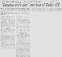 "Paraíso para uno" estrena taller de la UC.