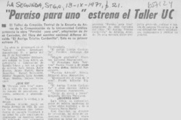 "Paraíso para uno" estrena taller de la UC.
