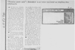 "Paraíso para uno", descubrir a un valor nacional no implica desvitalizarlo