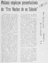 Mañana empiezan presentaciones de "Tres noches de un sábado".