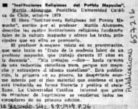 Instituciones religiosas del pueblo mapuche  [artículo]