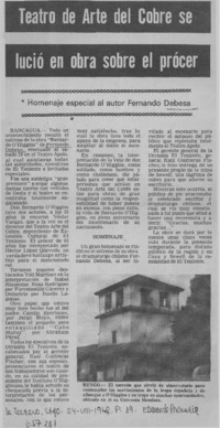 Teatro de Arte del cobre se lució en obra sobre el prócer.  [artículo]