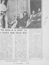 "Tres noches para un sábado" hoy a beneficio Grupo Literario Ñuble.