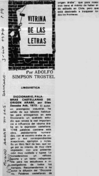 Vitrina de las letras  [artículo] Adolfo Simpson Trostel.