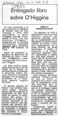 Entregado libro sobre O'Higgins.  [artículo]