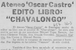 Ateneo "Oscar Castro" edito libro: "Chavalongo"