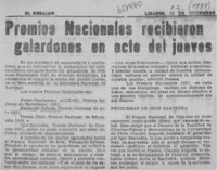 Premios nacionale recibieron galardones en acto del jueves.  [artículo]