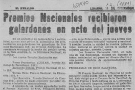 Premios nacionale recibieron galardones en acto del jueves.  [artículo]