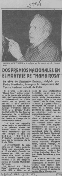 Dos premios nacionales en el montaje de "Mama Rosa".  [artículo]