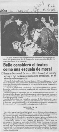 Bello consideró el teatro como una escuela de moral