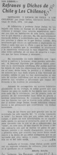 Refranes y dichos de Chile y los chilenos  [artículo] Alberto Arraño.