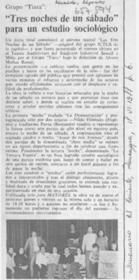 "Tres noches de un sabado" para un estudio sociológico