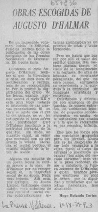 Obras escogidas de Augusto D'Halmar.  [artículo] Hugo Rolando Cortés