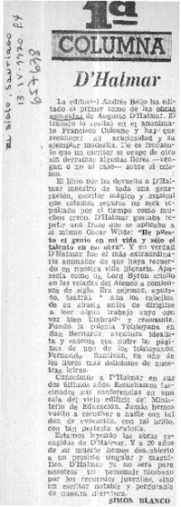 D'Halmar  [artículo] Simón Blanco.
