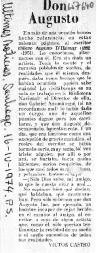 Don Augusto  [artículo] Víctor Castro.
