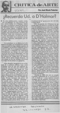 Recuerda Ud. a D'Halmar?  [artículo] José María Palacios.
