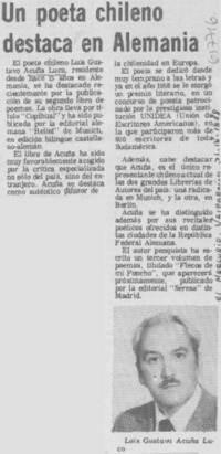 Un Poeta chileno destaca en Alemania.