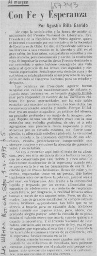 Con fe y esperanza  [artículo] Agustín Billa Garrido.